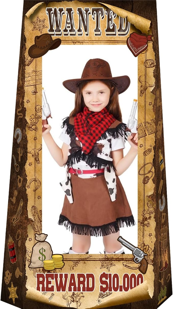 4.5ft Tall Life Size Stand in West Wanted Photo Booth Props Selfie Frames, Western Photo Booth Props for Western, West Cowboy Cowgirl Theme Party Supplies, Wild West Rustic Party Decorations