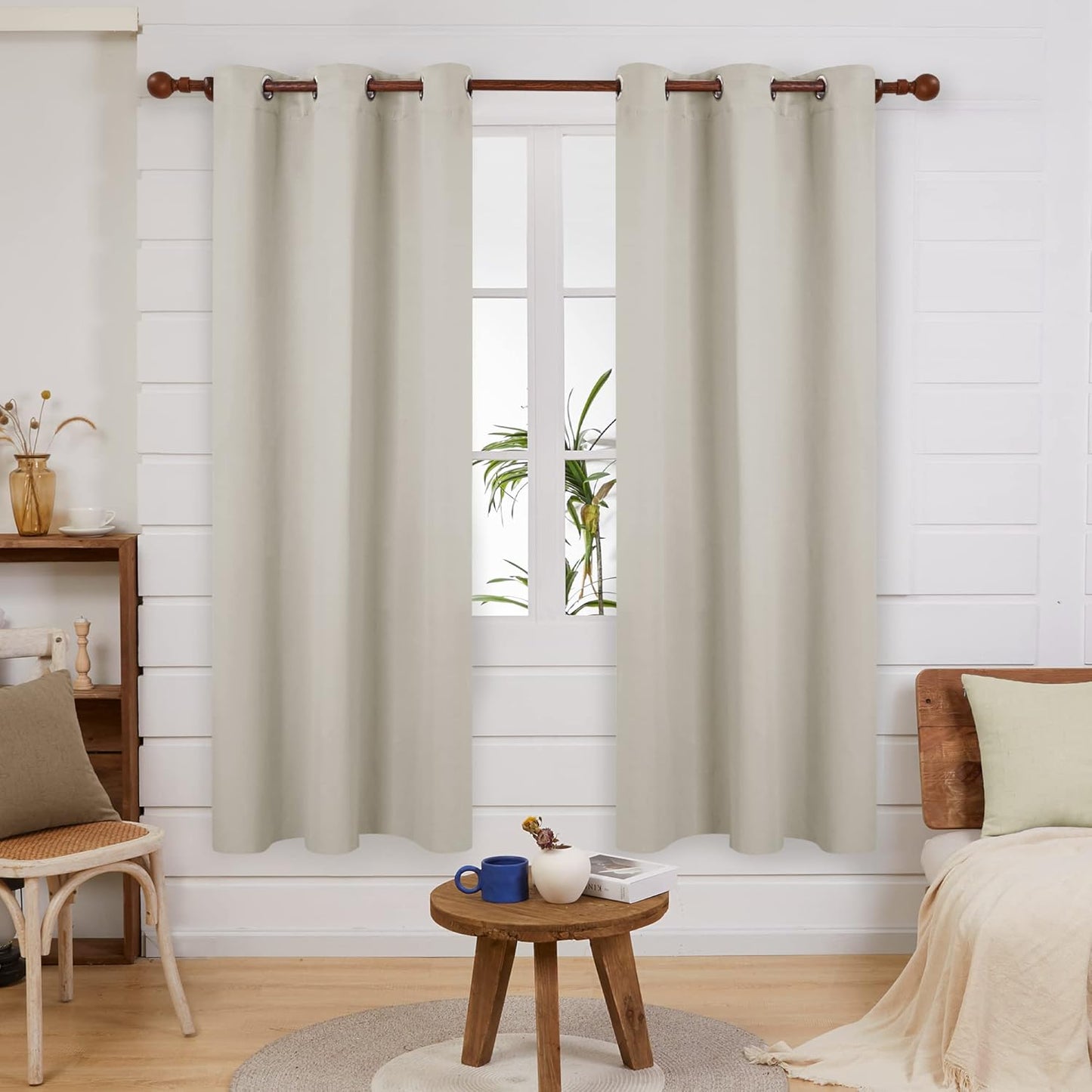 Deconovo Blackout Curtains, Room Darkening Thermal Insulated Window Drapes, Noise Reducing, Grommet Top, 2 Panels 38W x 72L Inch Machine Washable for Bedroom Living Room Nursery Light Beige