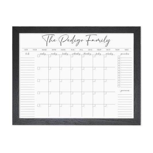 Personalized Dry Erase Wall Calendar with Custom To do list and Notes Organization Sections | Large Whiteboard Calendar (24" W x 18" H, Black Frame)