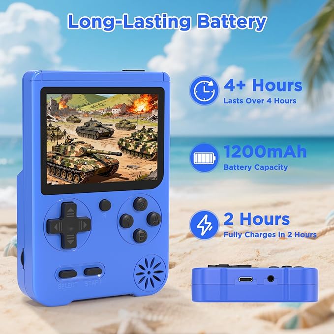 Retro Handheld Game Console, 3-inch LCD Screen Portable Game Console with 500 Built-in Classic Games ,1200mAh Rechargeable Battery, Plug & Play Video Games, Suitable for Adults - Blue