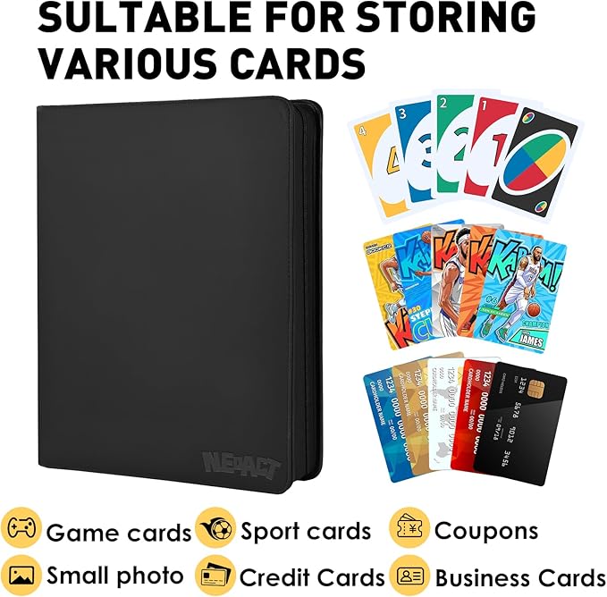 16 Pocket Card Binder,1280 Pockets Ringless Trading Card Binder,Premium Zipper Card Album Folder for TCG,MTG,Game&Sports Cards(BLACK)