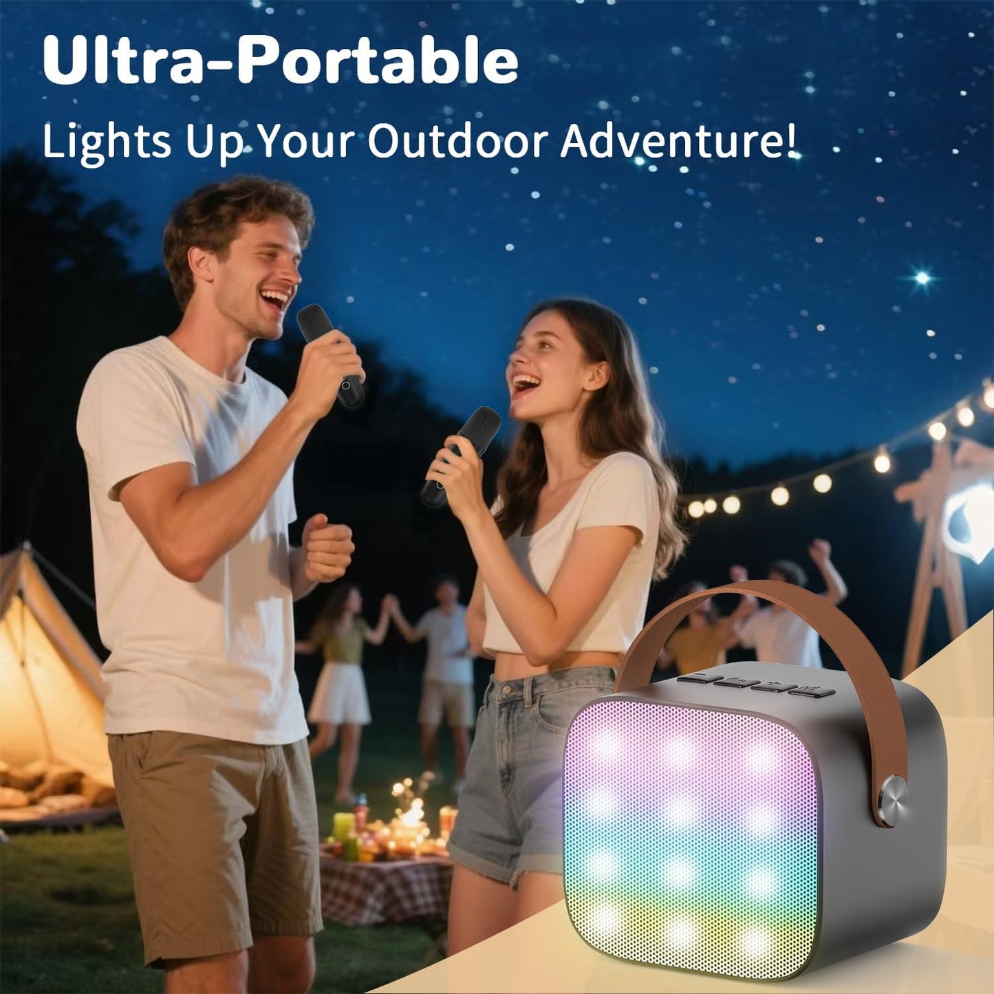 Mini Karaoke Machine for Kids Teen Adults - Toddler Toys Birthday Gift for Kids Girls Ages 3-12, Portable Bluetooth Speaker Set with 2 Wireless Microphones fits Family Fun Indoor Party Camping, Black