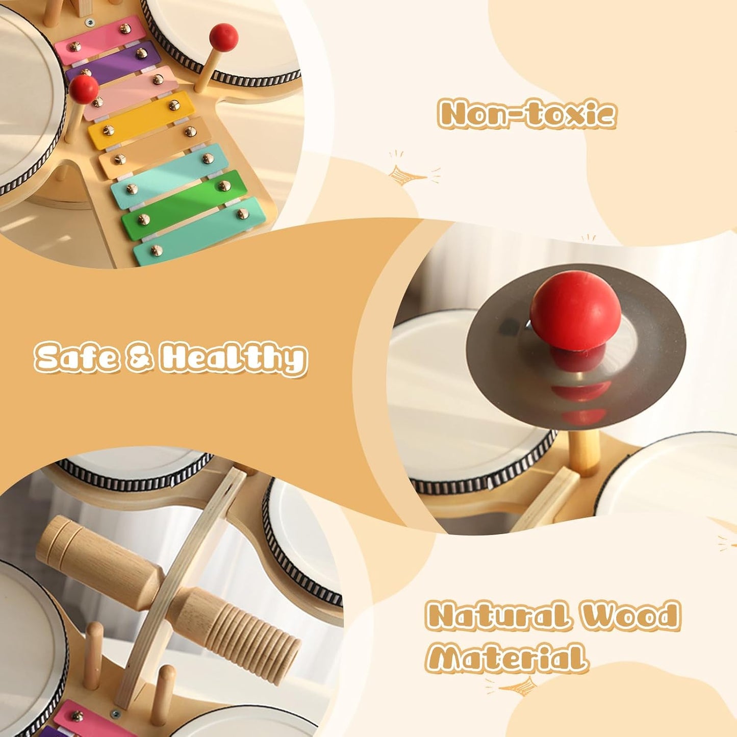 Kids Drum Set for Toddlers - 7 in 1 Montessori Kids Musical Instruments Preschool Educational Toys, Xylophone Tambourine Birthday Gifts for Boys and Girls, Drum Set for Toddlers 3-5