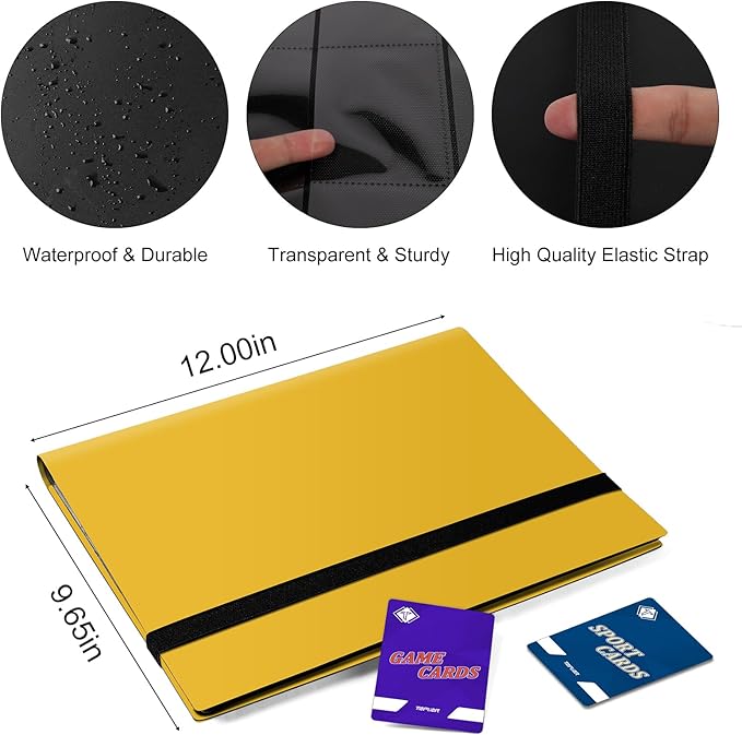Trading Card Binder, Card Binder Album Folder Book Fit for MTG Baseball Football Sports Cards, Easy to Use Card Collection Binder (yellow, 360 Pockets)