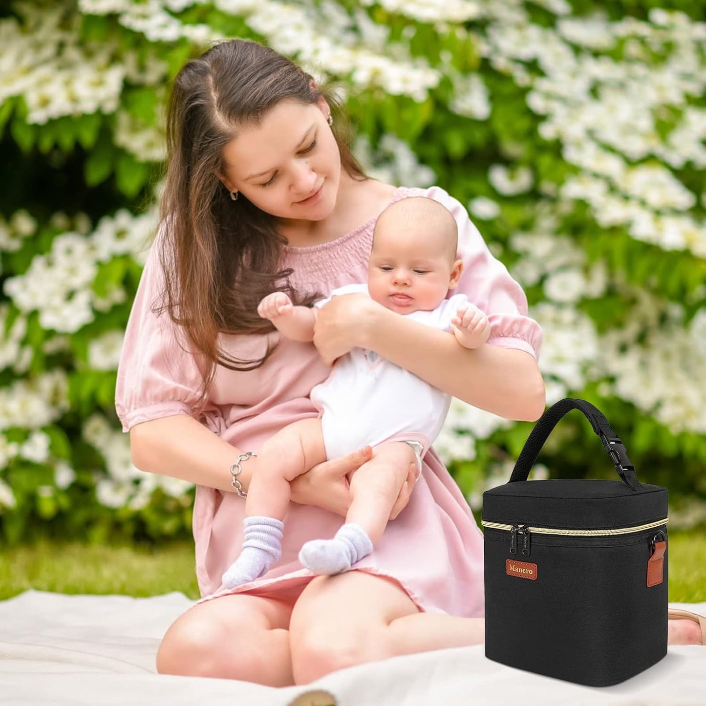 Mancro Breastmilk Cooler Bag Travel, Fits 4 Baby Bottles Up to 9 Ounce, Baby Bottle Bag with Ice Pack, Insulation Breast Milk Cooler Travel, Black