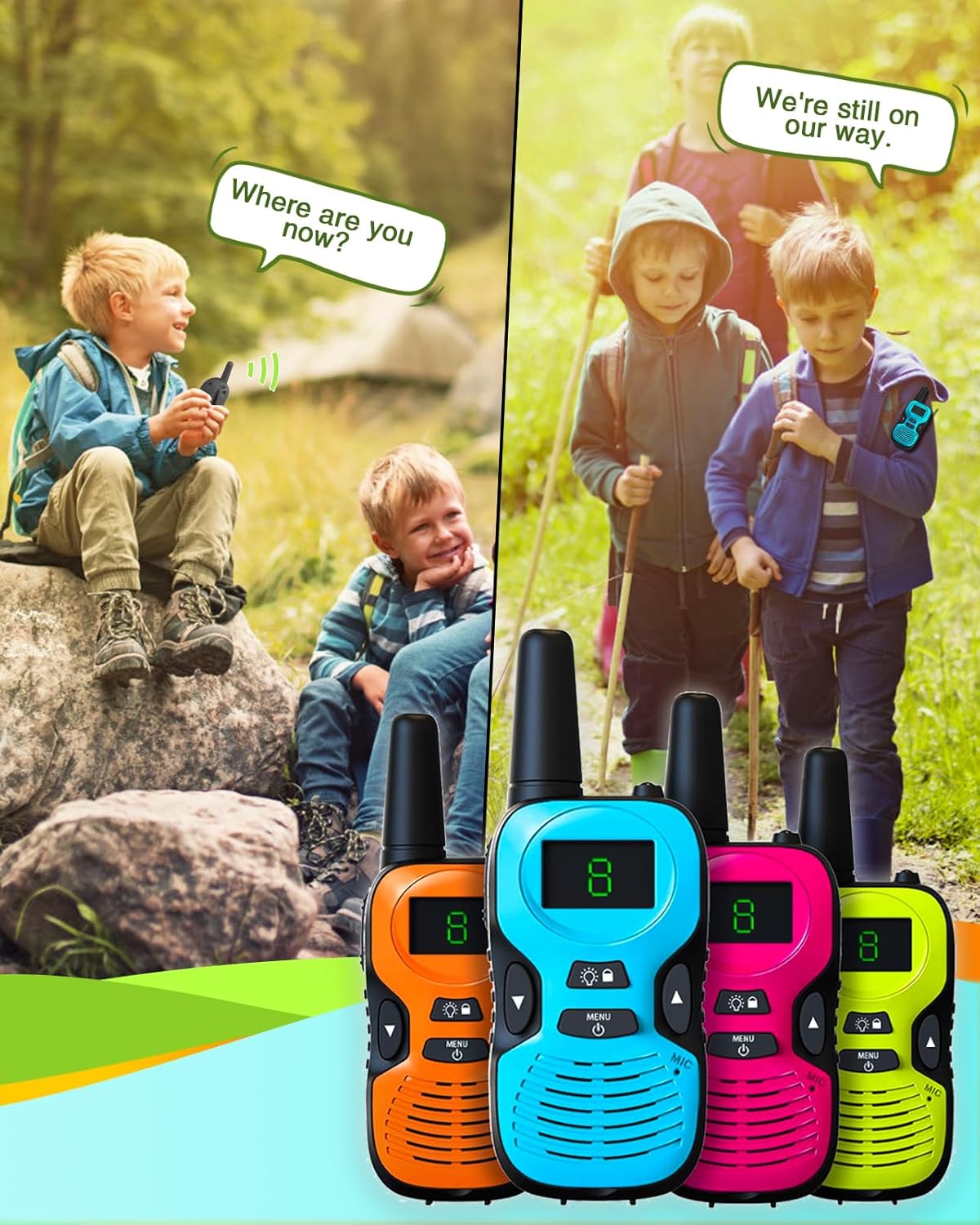 Walkie Talkies for Kids Long Range - 4 Pack Kid Walkie Talkies with Replaceable Shell Backlit LCD Flashlight 3 Miles Range - Gifts and Toys for 5-7 Year Old Boys and Girls