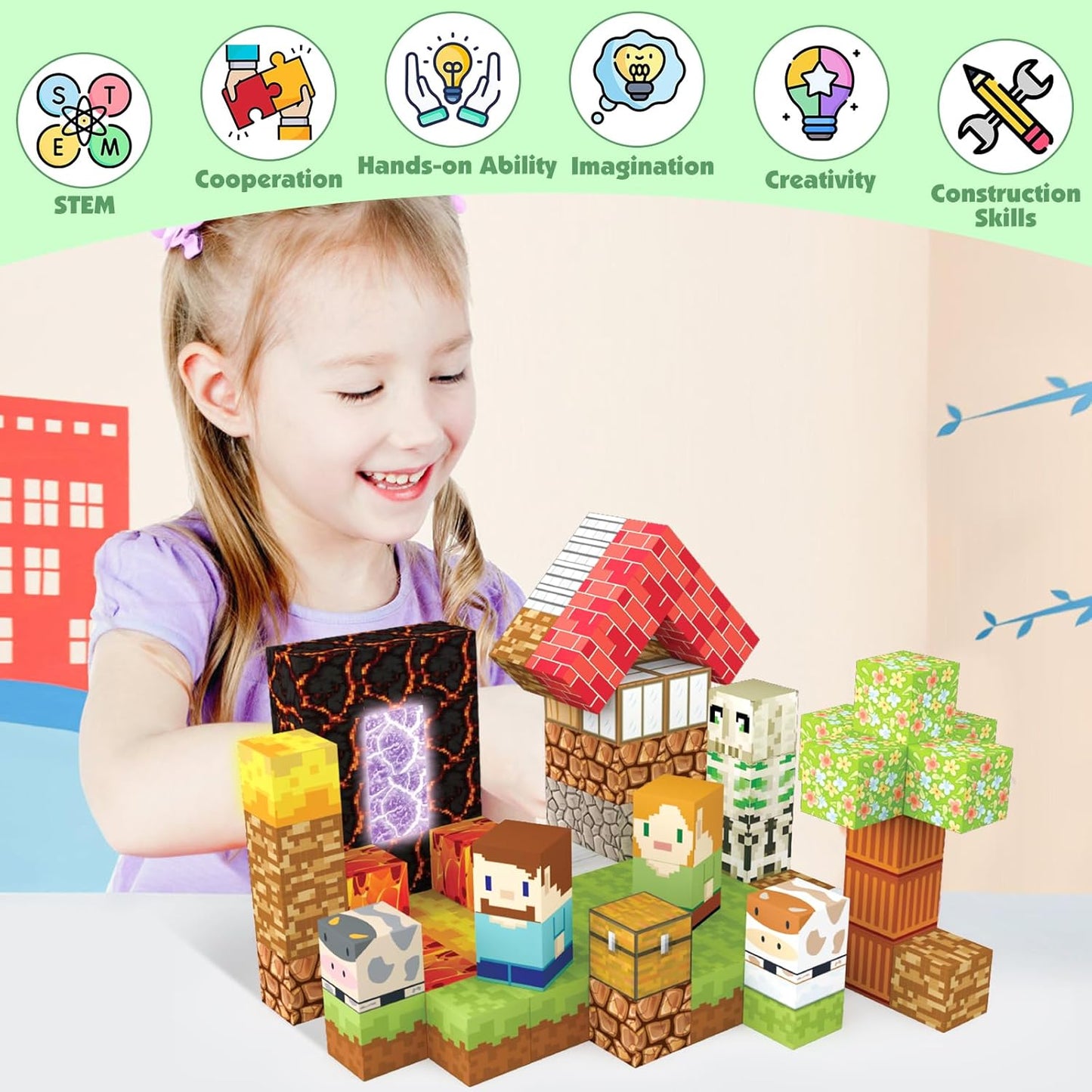 Magnetic Blocks Building Toys Set, Magnetic Building Blocks Kit Magnet Cubes for Boys Girls Ages 3-8, STEM Sensory Construction Toys for Kids Birthday Christmas