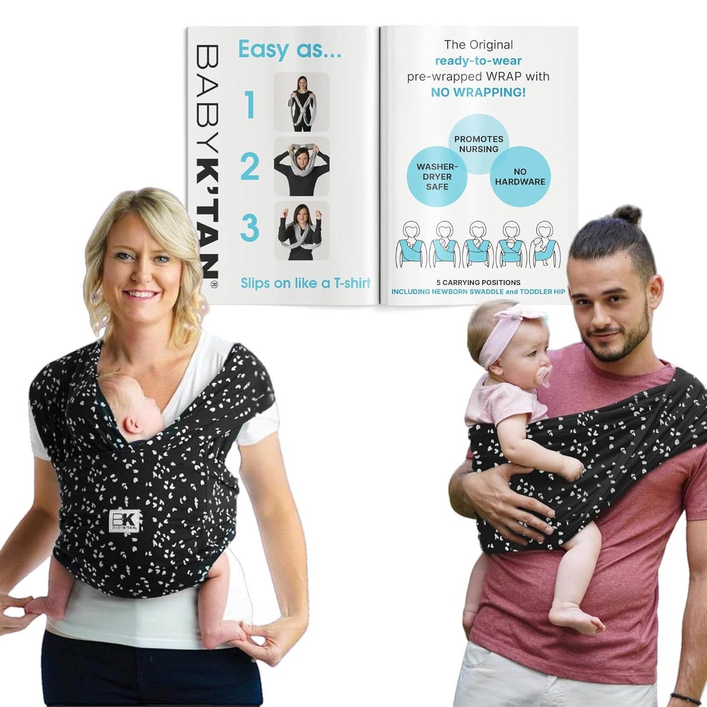 Small-Petite Original Baby K'tan Baby Carrier: #1 Easy Pre-Wrapped, Soft, Slip-On, No Rings, No Buckles | 5 in 1 Baby Sling Gift | Infant Wrap for Newborn to Toddler up to 35lb Women 2-4, Men up to 36