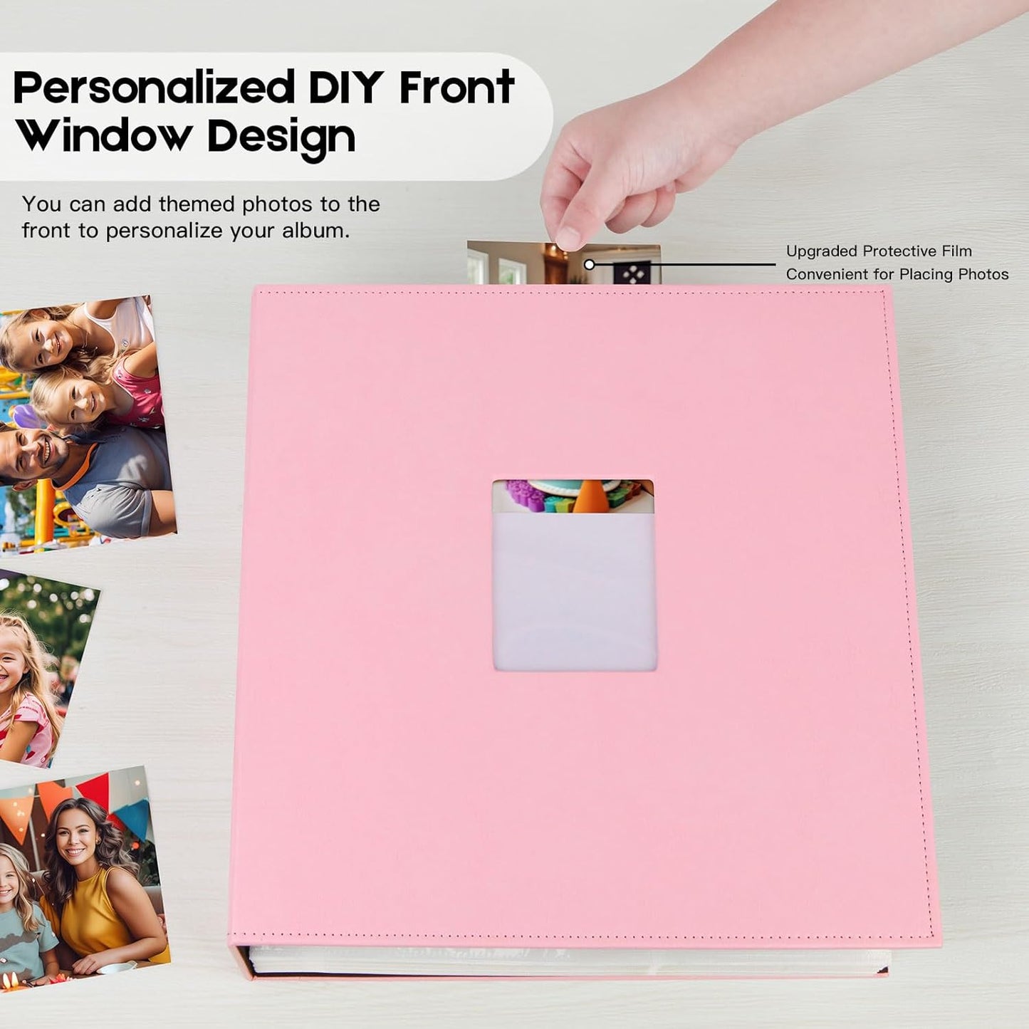 Aevdor 1000 Pockets Photo Album 4x6, Extra Large Capacity Leather Cover Wedding Family Picture Book Holds 1000 Horizontal and Vertical Pictures, Acid-free Pages 4x6 Photo Album with Front Window, Pink