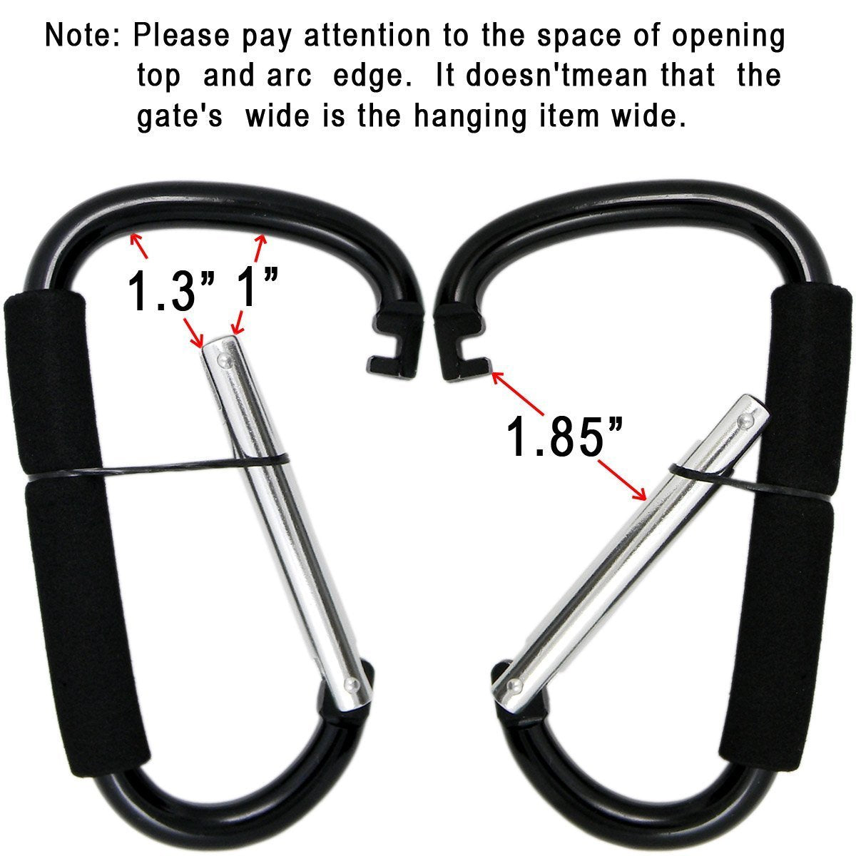 Large Stroller Hooks for Mommy, 2 pcs Carabiner Stroller Hook Organizer for Hanging Purses, Diaper Bag, Shopping Bags. Clip Fits Single/Twin Travel Systems, Car Seats (Black+Rose)