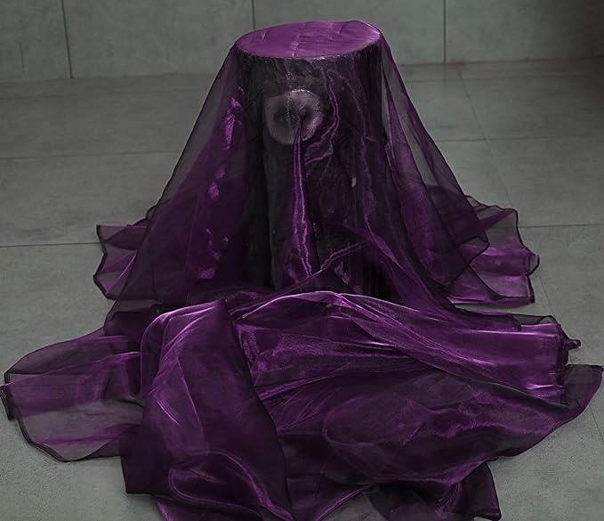 VDS Dark PurpleOrganza Fabric, 20 Yards Continuous, 45” Wide, Wedding Party Decoration Iridescent Crystal Sheer Shiny Organza Tulle Bridal Dress DIY Crafts Costume Sewing Backdrop Arch Cloth