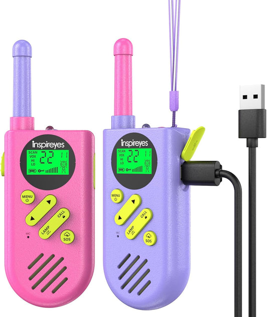 Walkie Talkies for Kids Rechargeable,Toys for Boys and Girls Ages 3-12, 2 Pack Long Range 2-Way Radios, Birthday Gifts,Christmas Stockings, Outdoor Play, Family Games, Hiking Camping Gear