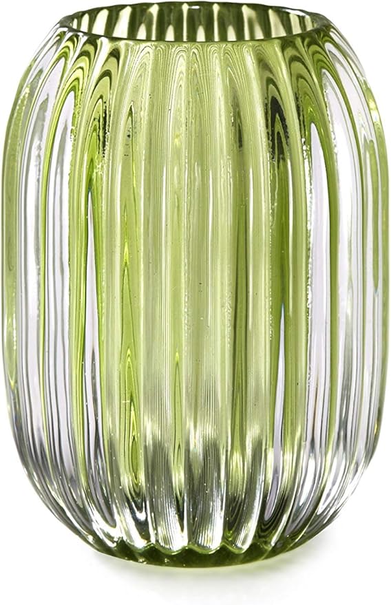 Serene Spaces Living Green Optical Glass Votive Holder, Perfect for Weddings and Home Décor, Measures 5" Tall and 3.5" Diameter