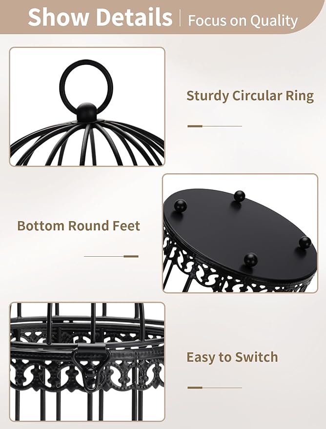 NUPTIO Vintage Bird Cage Lantern: Black Hanging Bird Cage Decor Candle Lanterns for Centerpiece - Large Birdcage Pillar Candles Holder for Halloween Christmas Bridal Shower 10 Inch H