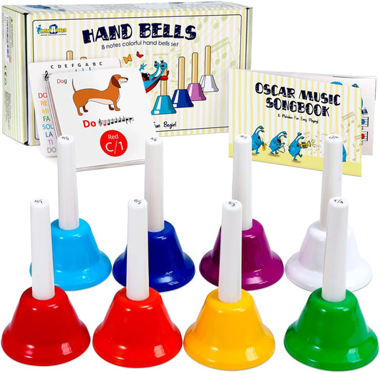 MINIARTIS Hand Bells for Kids | Educational Music Toys for Toddlers 8 Notes Colorful Handbells Set | Kids Musical Instrument with 15 Songbook, Theory Flashcards | Great Birthday Gift for Children