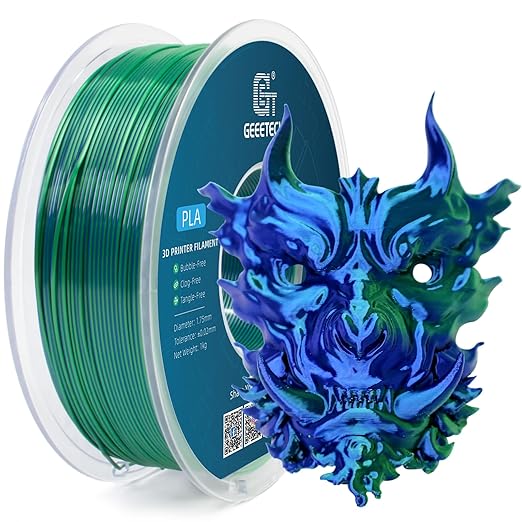 Geeetech 3D Printer Silk PLA Dual Color Filament, Metal-Like Shiny Silk Filament 1.75mm 1kg (2.2lbs) Spool, Dimensional Accuracy +/- 0.02 mm, Silk Blue Green