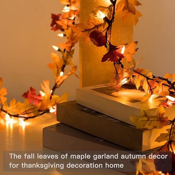 Maple Leaf String Lights Thanksgiving Decorations, Fall Garland Lights String with 35 Incandescent Bulbs for Connectable 15 Sets Display Indoor Outdoor Fall Decor Halloween Decorations