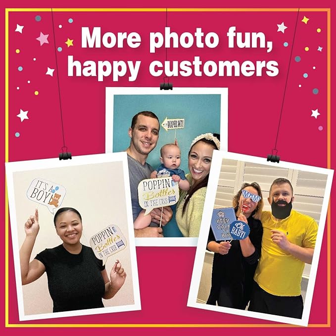 Boy Baby Shower Photo Booth Props - 41-pc Photo Booth Kit with 8 x 10-Inch Sign, 60 Glue Dots, 45 Sticks - Picture Props for Baby Shower