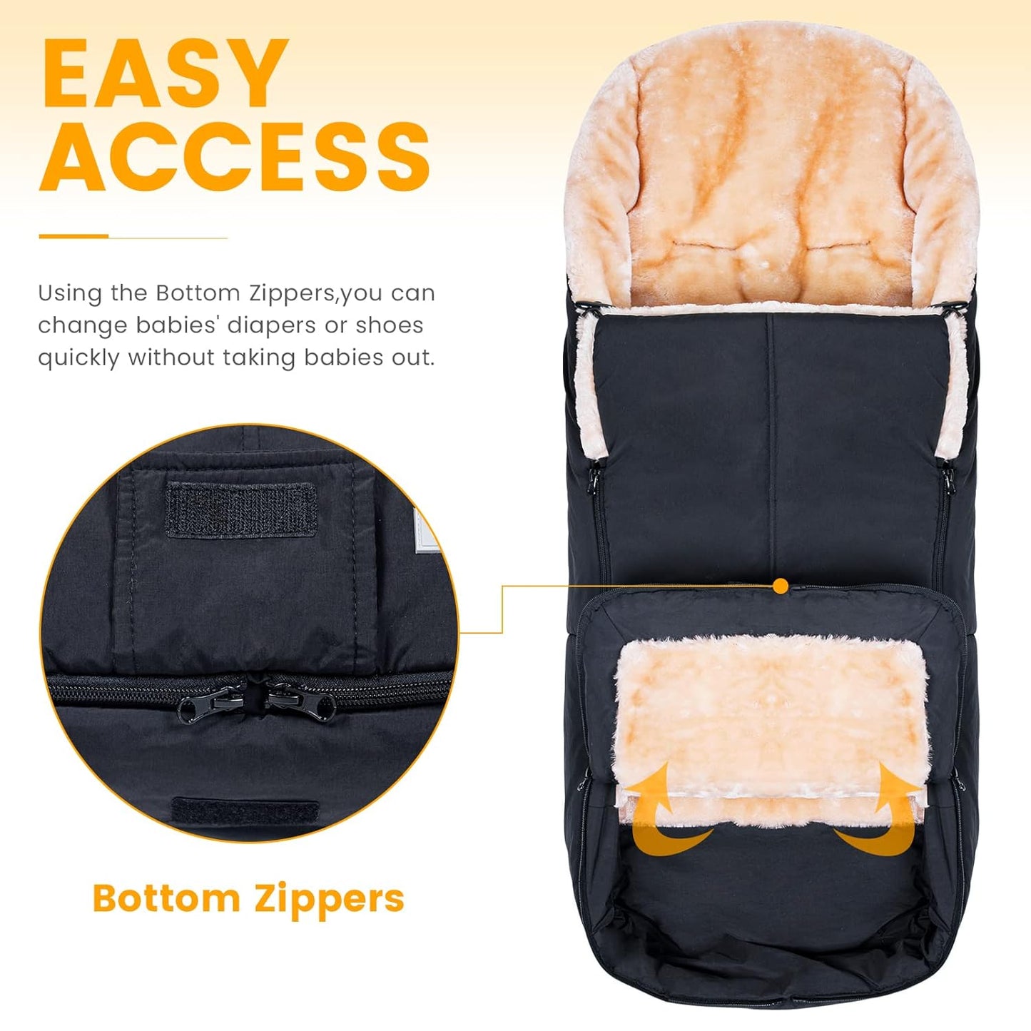 Orzbow Stroller Footmuff Universal | Faux Wool Baby Bunting Bag | Warm, Weather-proof, Adjustable Buckles | Winter Stroller Zipper Blanket Cover | Baby Sleeping Bag for Cold Weather Accessories, Black