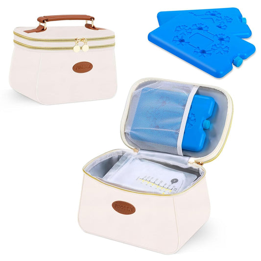 PIIOSER Breast Milk Cooler Bag with 2 Ice Pack, Fit 6 Freeze Breastmilk Storage Bags Up to 8Oz, Insulated Baby Bottles Tote Bag for Daycare and Breastfeeding Mom, Black(Cream-XS)