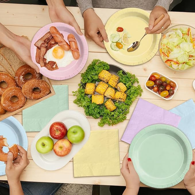 CMUSKO Pastel Party Decorations-150Pcs Rainbow Plates and Napkins Pastel Colorful Tableware Serves 50,for Girl Birthday,Baby Shower,Wedding