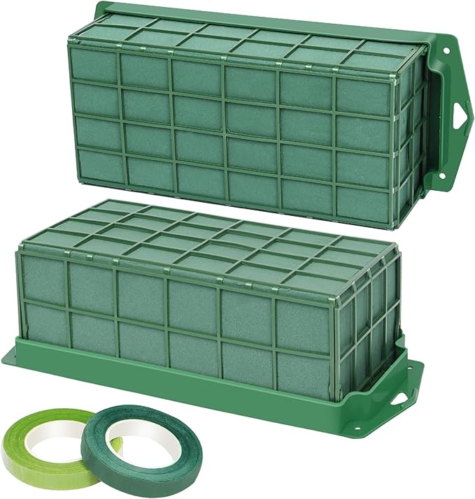 YOMUME Floral Foam Cage 2 Pieces, Flower Cage Holder with Foam for Fresh Flower Arrangement and Artificial Flowers, Dry and Wet Floral Foam Blocks for Table Wedding Decor