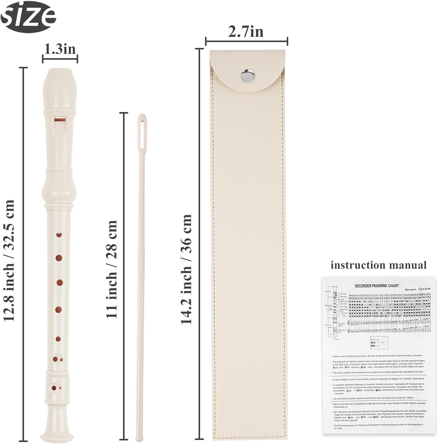 LIZIMANDU Recorder Instrument for Beginner Adults,8-Hole Soprano Descant Recorder Music Flute with with Cleaning Rod & Leather Case For Home Entertainment(2-Beige2)