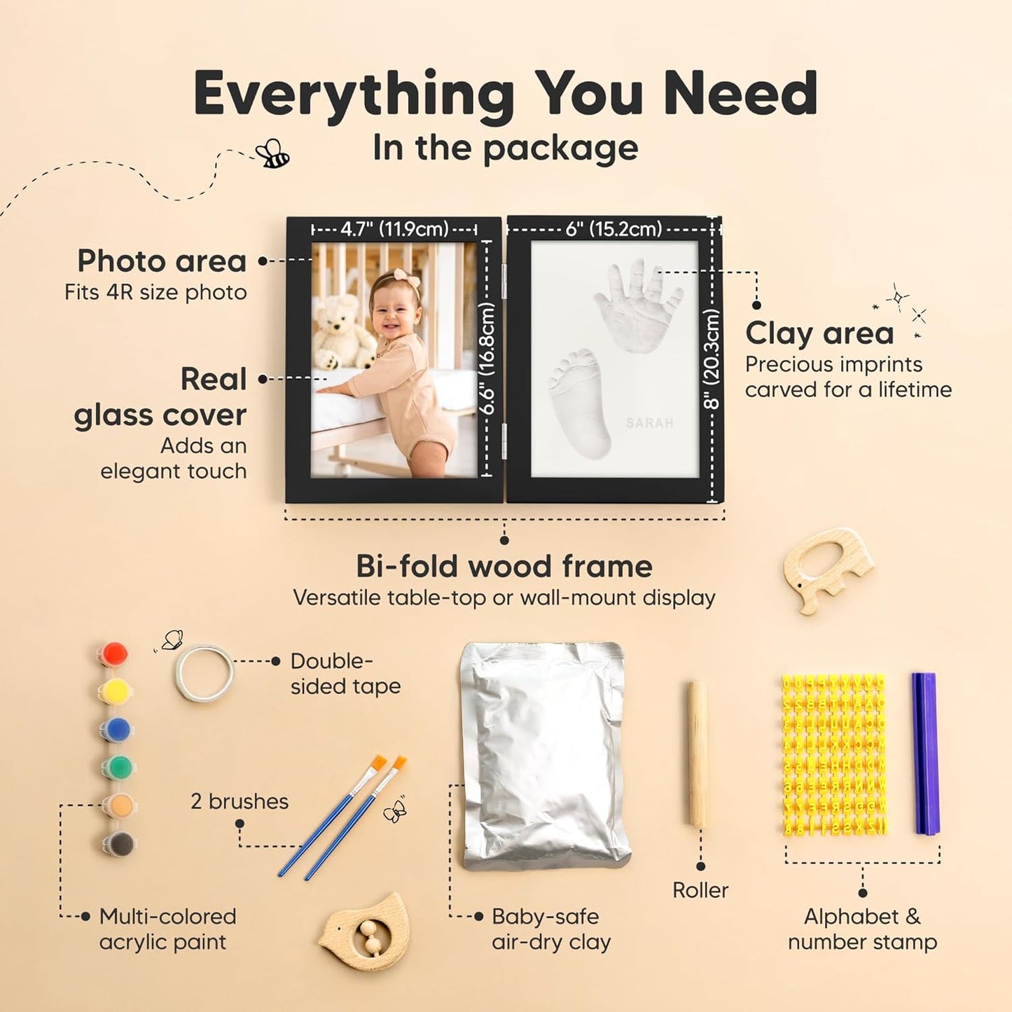 Baby Hand and Footprint Kit, Quick Dry Clay - Newborn Keepsake Feet and Handprint Kit, Nursery Picture Frame, Pet Dog Paw Prints,Personalized New Mom Gifts for Baby Showers & Registry(Onyx Black)