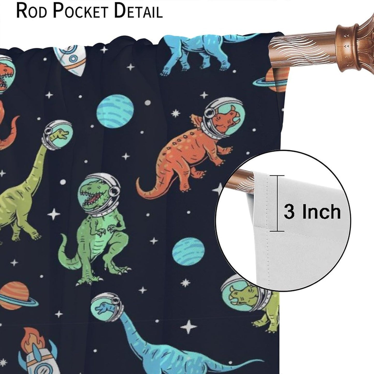 Cartoon Dinosaur Curtains for Kids Boys Girls Home Decor, Astronaut Rocket Funny Outer Space Blackout Rod Pocket Window Drapes for Bedroom Living Room W21xL45in Decor