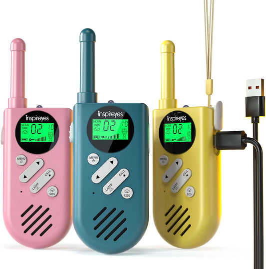 Walkie Talkies for Kids Rechargeable,Toys for Boys and Girls Ages 3-12, 3 Pack Long Range 2-Way Radios, Birthday Gifts,Christmas Stockings, Outdoor Play, Family Games, Hiking Camping Gear