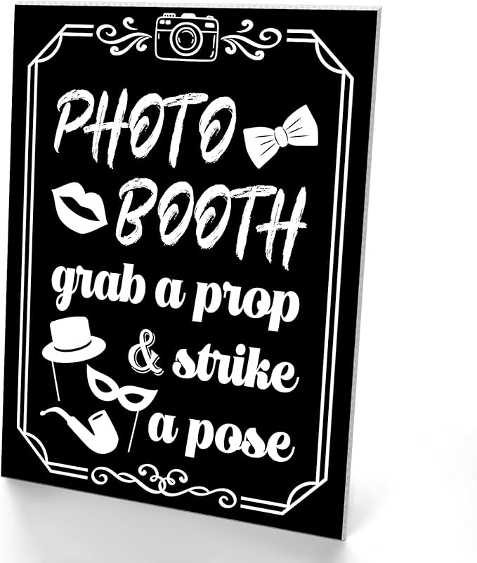 Photo Booth Sign with Stand Retro Background Table for Indoor and Outdoor Party Theme Event Photography Props Desktop Decoration Supplies