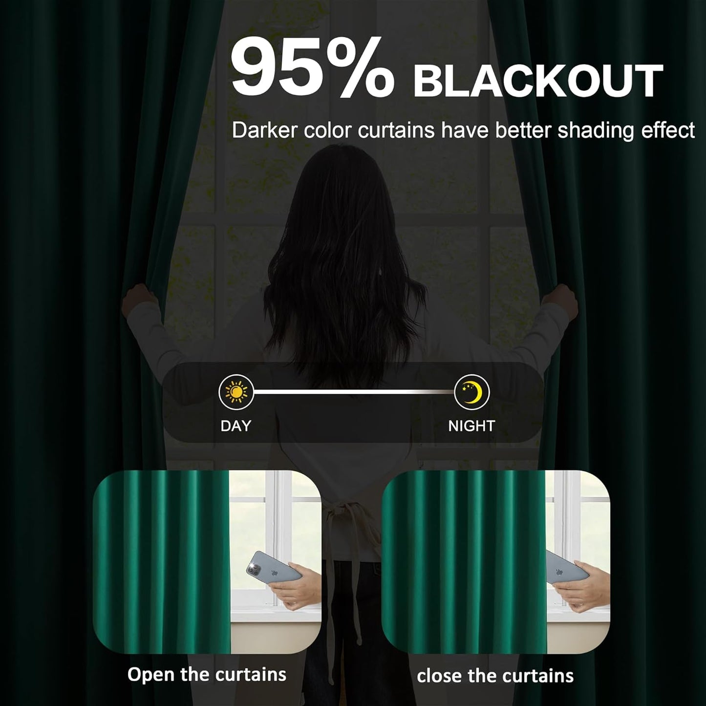 KEQIAOSUOCAI Dark Hunter Green Blackout Curtains 63 Inches Long, Christmas Home Decoration Pinch Pleated Room Darkening Drapes for Bedroom,Emerald Green,40x63,2 Panels