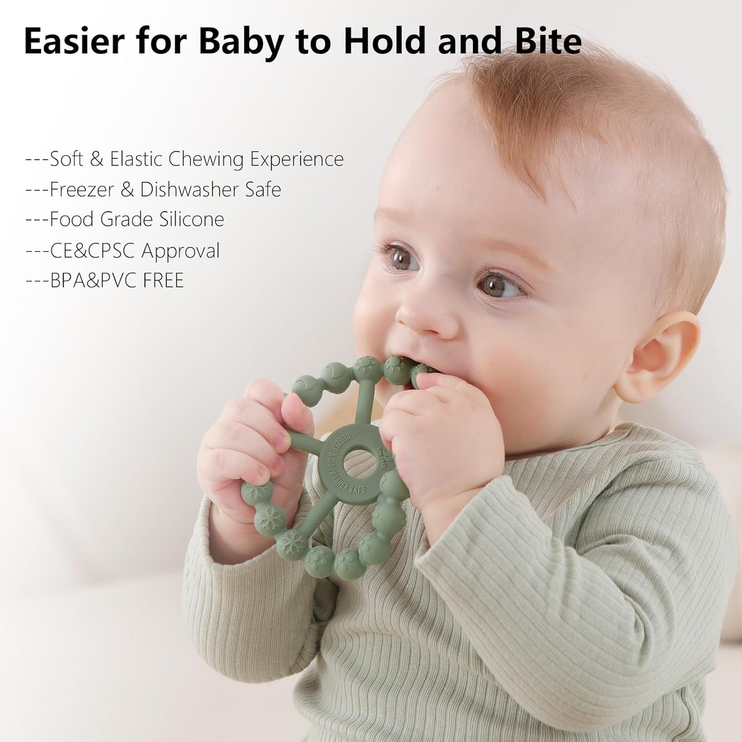 3 Pack Ring Teether Baby Infant Toys, Baby Essentials, Silicone Teething Ring Toys for Babies 0-6 Months, Seposeve Toddler Teethers 6-12 Months 12-24 Months, Infant Teething Relief, Green Blue White