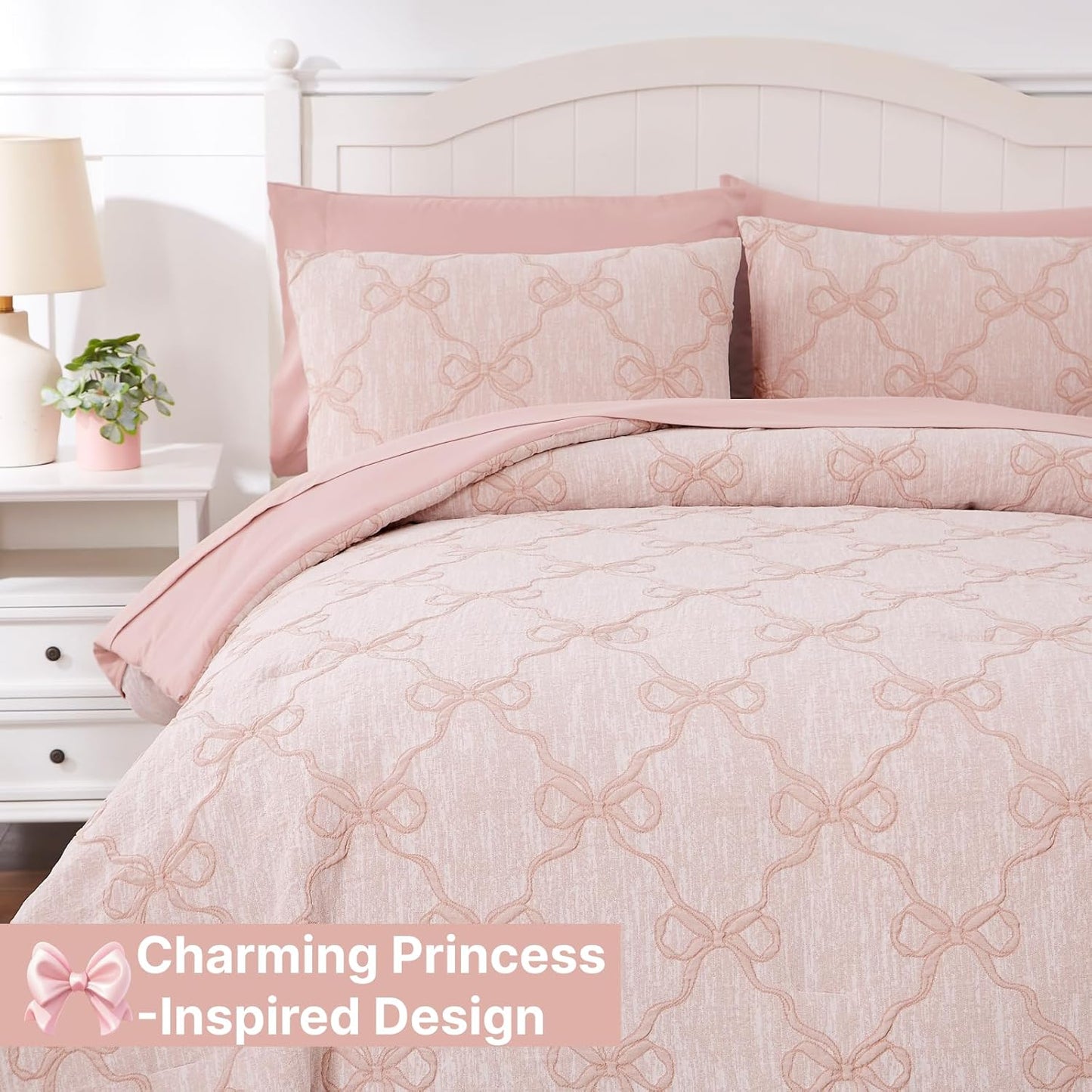 Queen Comforter Set with Sheets for Girls-7 Pieces Queen Bedding Sets with Pink Comforter, Sheets, Pillowcases & Shams for Kids (Pink Diamond, 90" X 90")
