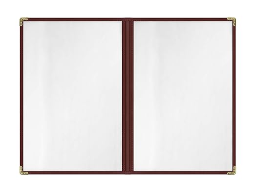 Goodsmart Restaurant Menu Covers – 25 Pack Burgundy 4-View 8.5" x 14", Side-Loading Vinyl & Plastic Menu Holders, Clear Menu Sleeves, Leather-Style Café Covers with Gold Corners