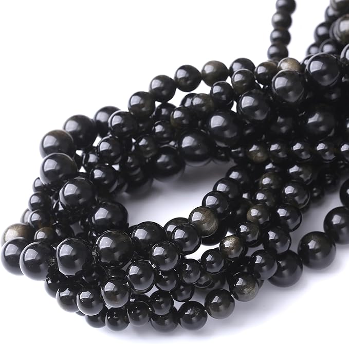 Gold Obsidian Stone Beads for Jewelry Making DIY Craft Gemstone Beads Kit (4mm, 88pcs) Cosmic Crystal Pebbles for Bracelets, Necklaces, Home Decor