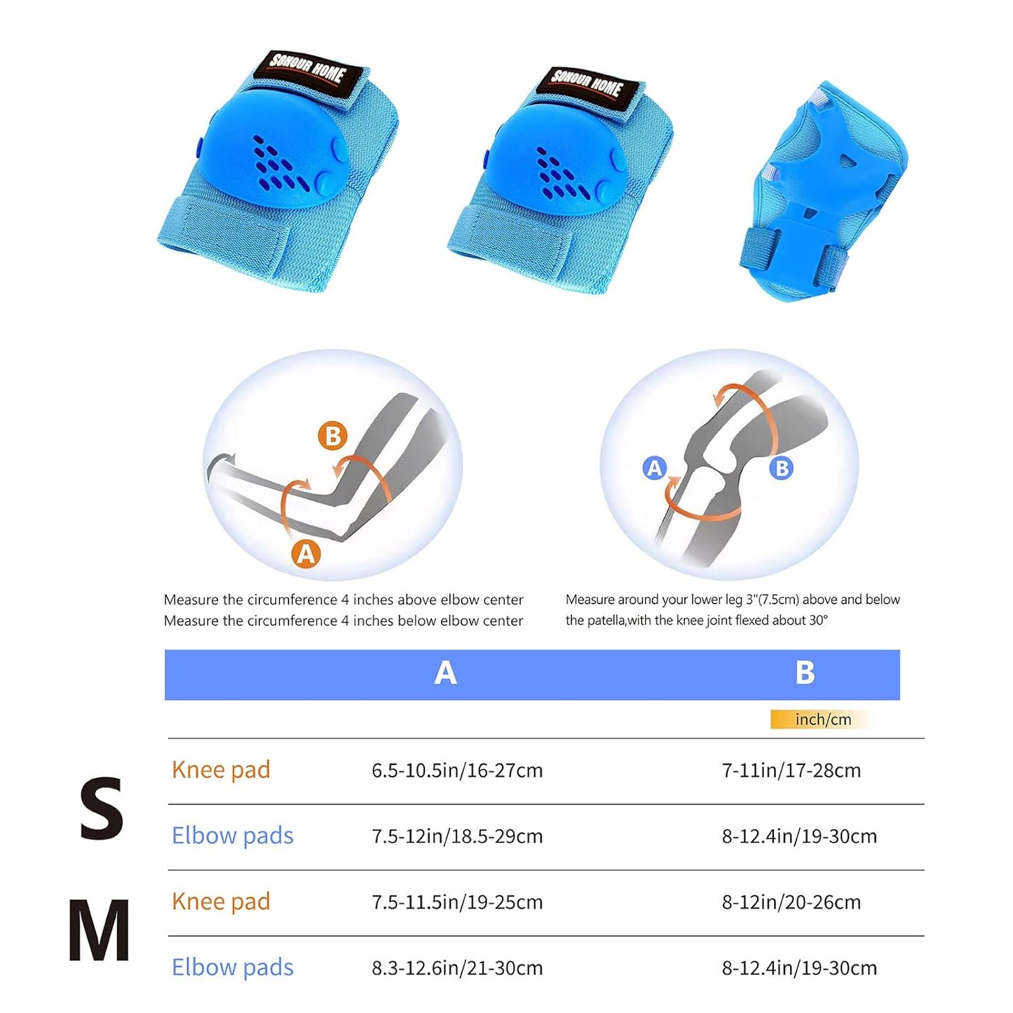 Youth/Kids Knee Pads Elbow Pads Wrist Guards Protective Gear Set 6 Pcs for 3-15 Years Child Roller Skates, Skateboard, Cycling, Inline Skating, BMX Bike, Balance Bike, Scooter Riding and Other Outdoor Sports