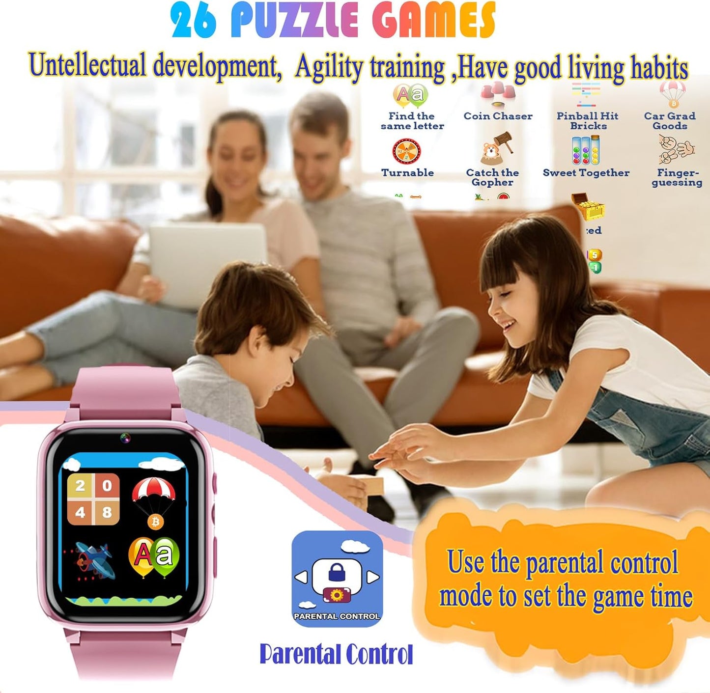 Goodatech 1.69'' Kids Smart Watch for Kids Boys Girls, HD Camera,26 Puzzle Games,Video Music Player,Pedometer,Flashlight,Alarm Clock, Christmas Birthday Gifts for 4-12 Years Children (Pink)