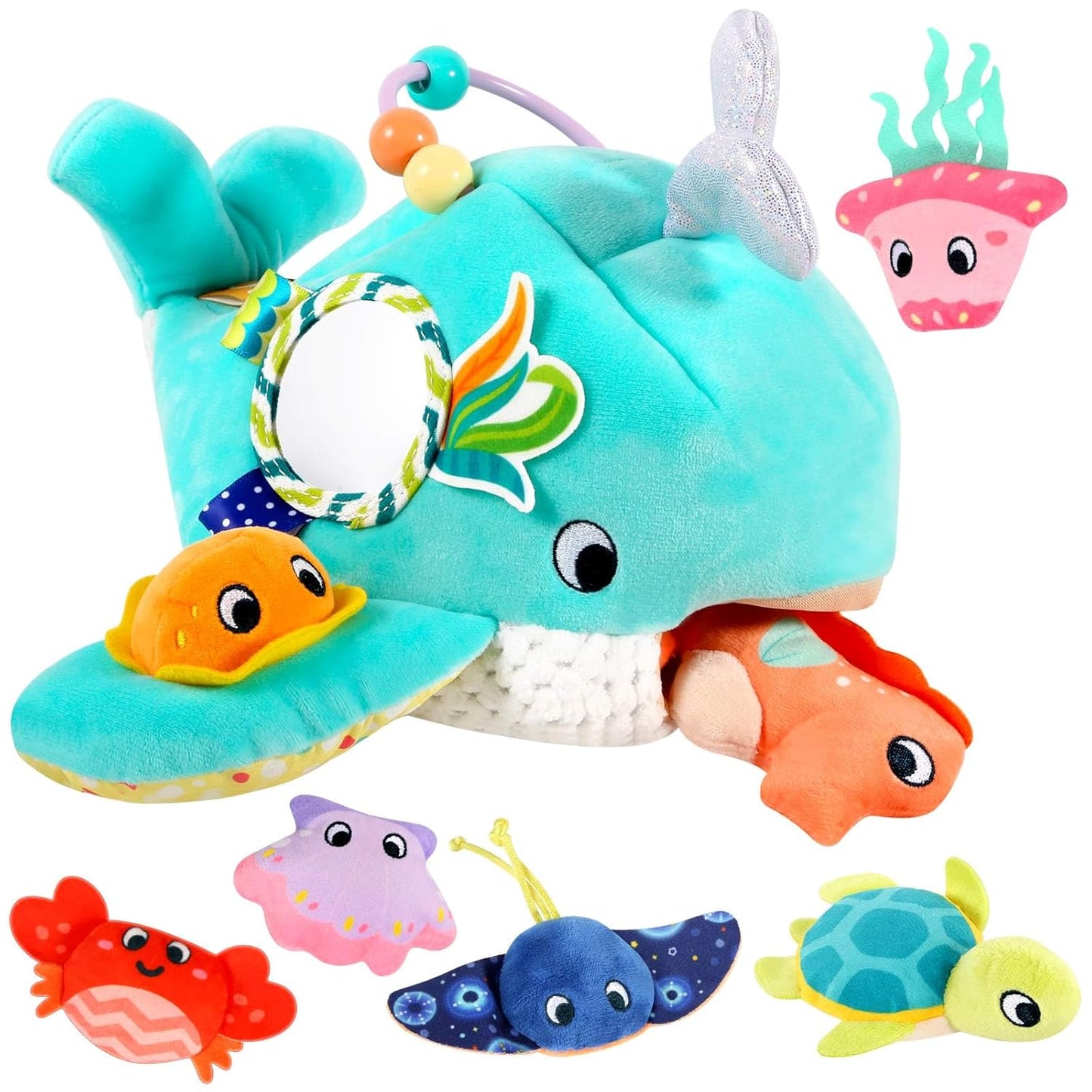 Baby Toys 6-12 Months - Soft Ocean Adventure Toy with Rattle, Crinkle Paper, Squeaker, Mirror - Baby Sensory Toys for 6+ Month Old Developmental, Montessori Toys for 1 Year Old Boy Girl Gifts