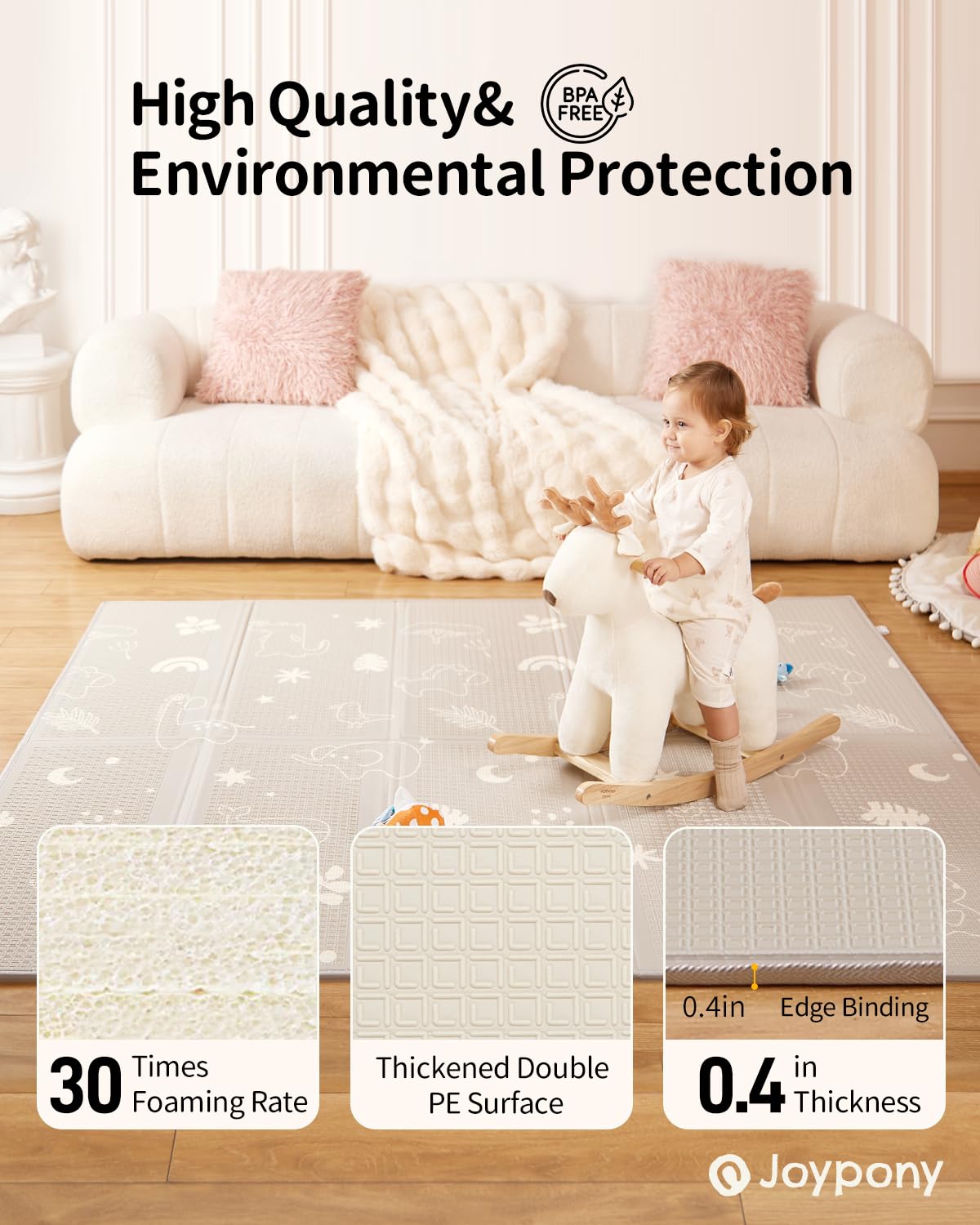 Baby Play Mat 79x 71 Inch, Extra Large Foldable Play Mats for Babies and Toddlers, Waterproof & Anti-Slip Portable Baby Floor Mat for Tummy Time, Non Toxic Foam Play Mat for Floor Travel Bag