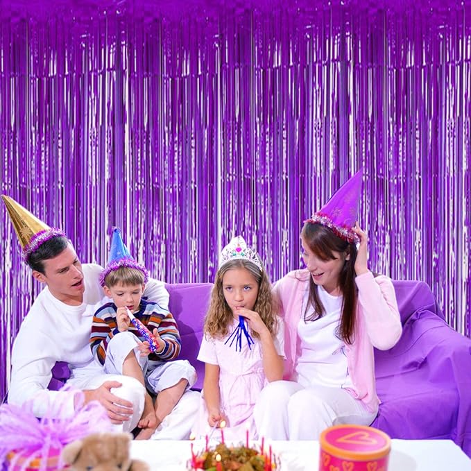 BTSD-home Purple Foil Fringe Curtain, Metallic Photo Booth Backdrop Tinsel Door Curtains for Wedding Birthday Bridal Shower Baby Shower Bachelorette Christmas Party Decorations(4 Pack, 8ft x 3ft)