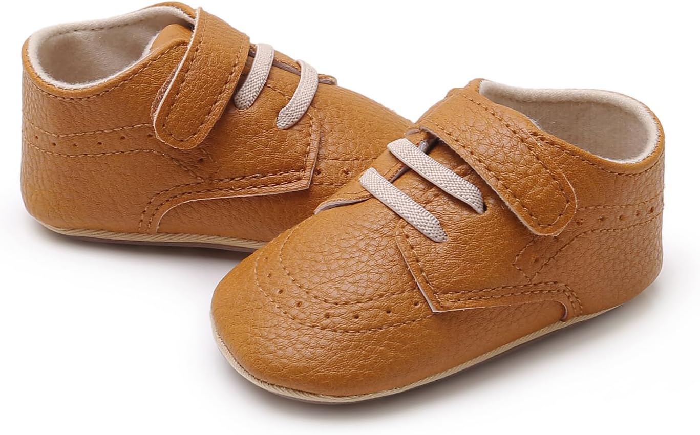 SOFMUO Baby Boys Girls High Top Ankle PU Leather Sneakers Soft Rubber Sole Infant Moccasins Newborn Oxford Loafers Anti-Slip Toddler Wedding Uniform Dress Shoes