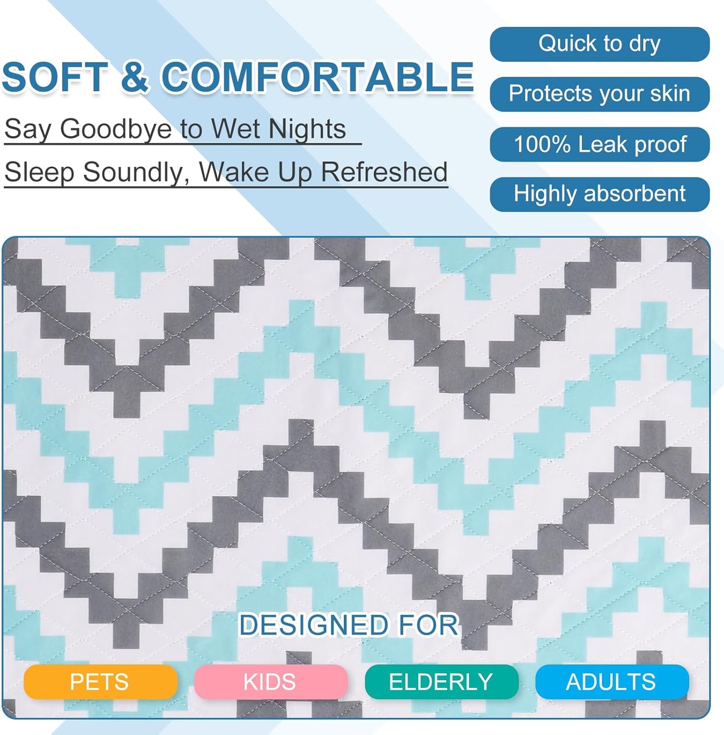 OUTCREATOR® Washable Bed Pads 34" x 56" (Pack of 2), Incontinence Mattress Protector, Anti-Slip Waterproof Underpads for Adults Kids Elderly Pets, Absorbency & Reusable Bedwetting Pads (Wave)