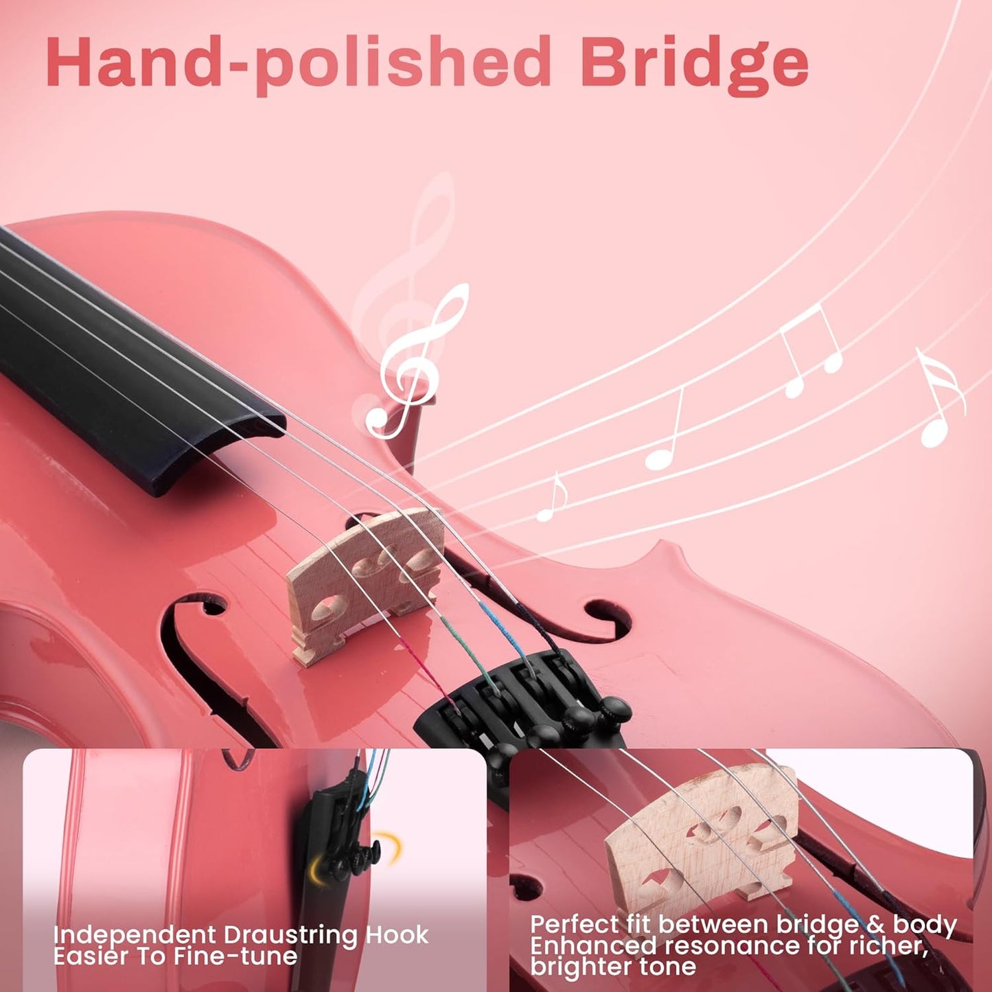 Poseidon Acoustic Violin, 1/4 Size Violin Set with Fiddle for Students Violin Starter Kit/Hard Case, Bow, Rosin, Horse Bridge, Extra Strings, Shoulder Rest, Tuner, Instruction Manual - Pink