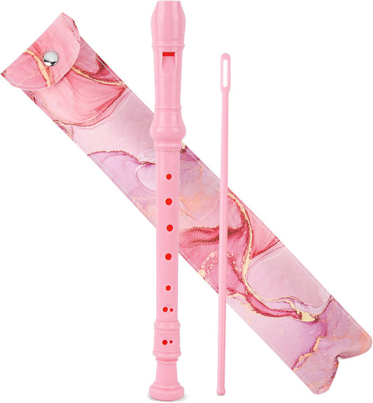 Recorder Instrument for Beginner Kids Adults,8-Hole Soprano Descant Recorder Music Flute with with Cleaning Rod & Leather Case For School Student Home Entertainment(2-Pink Splash-ink)