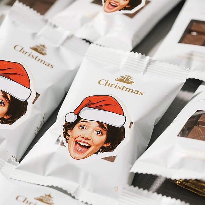 callie Personalized Christmas Stickers with Photo Face, Custom Waterproof Glitter Xmas Labels for Crafts Cards Envelope Seal Party Decor, 12pcs