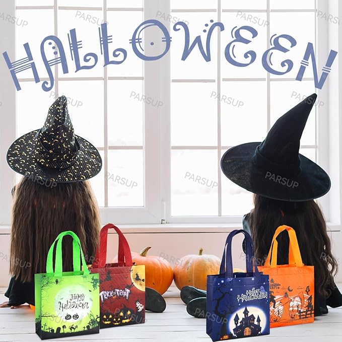 PARSUP 20PCS Halloween Trick or Treat Bags, Non-Woven Large Gift Tote Bags with Handles for Gifts Wrapping, Party Supplies, 7.9 * 7.9 * 3.15inch