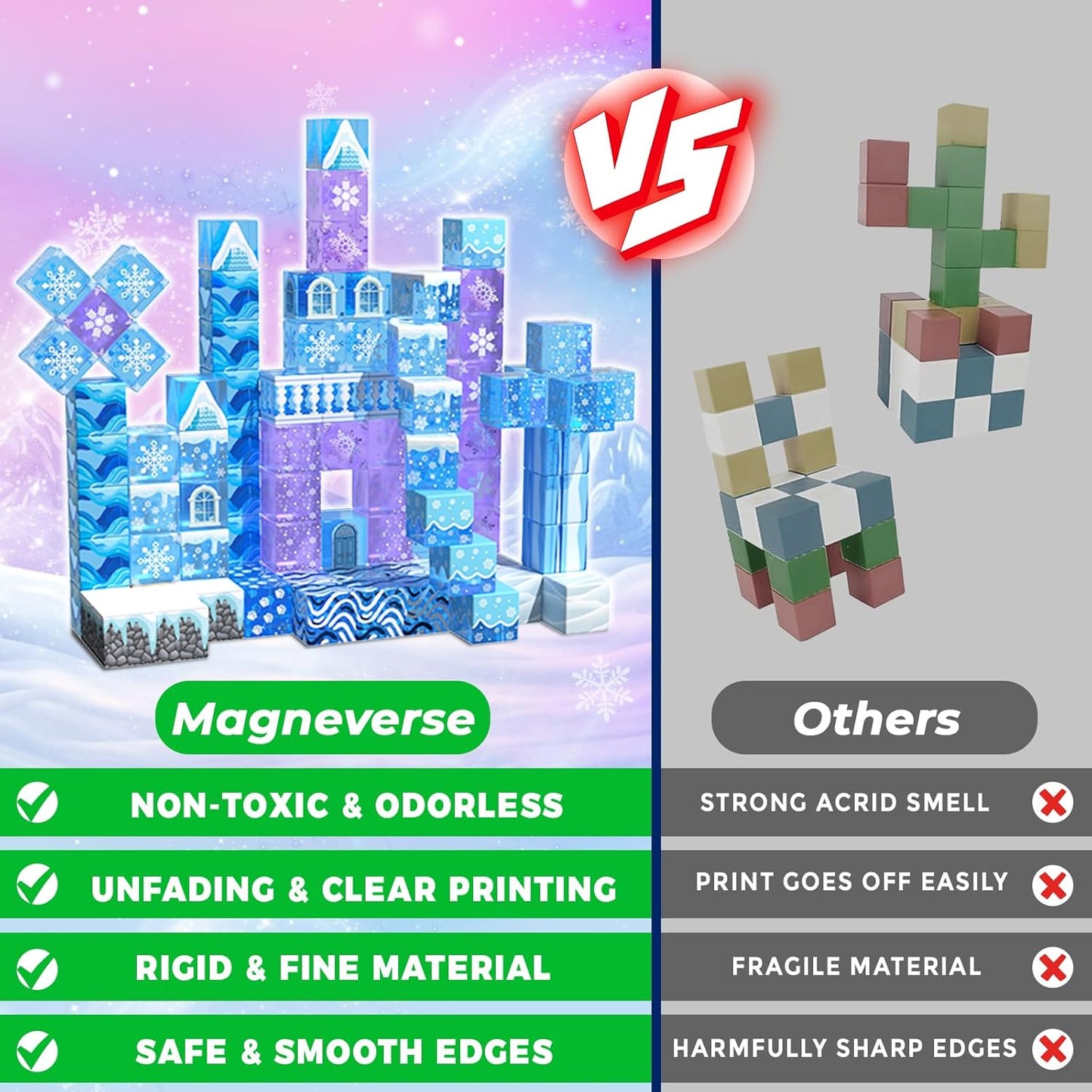 Magnetic Blocks - 100Pcs 0.8in Magnetic Building Block for Kids Ages 4-8, Transparent Magnet Block for Blue Princess Castle Build, Magnet Cubes Tiles Princess Toy for Girl 3 4 5 6 7 8-12 Birthday Gift