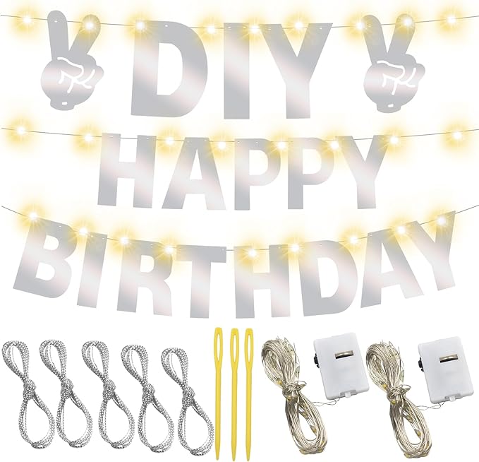 167Pcs DIY Glitter Customizable Banner Kit Happy Birthday Letters Banner Winter Wonderland Banners Snowflakes Personalized Banners Decor Baby Shower Birthday Party Decorations Supplies(Shiny Silver)