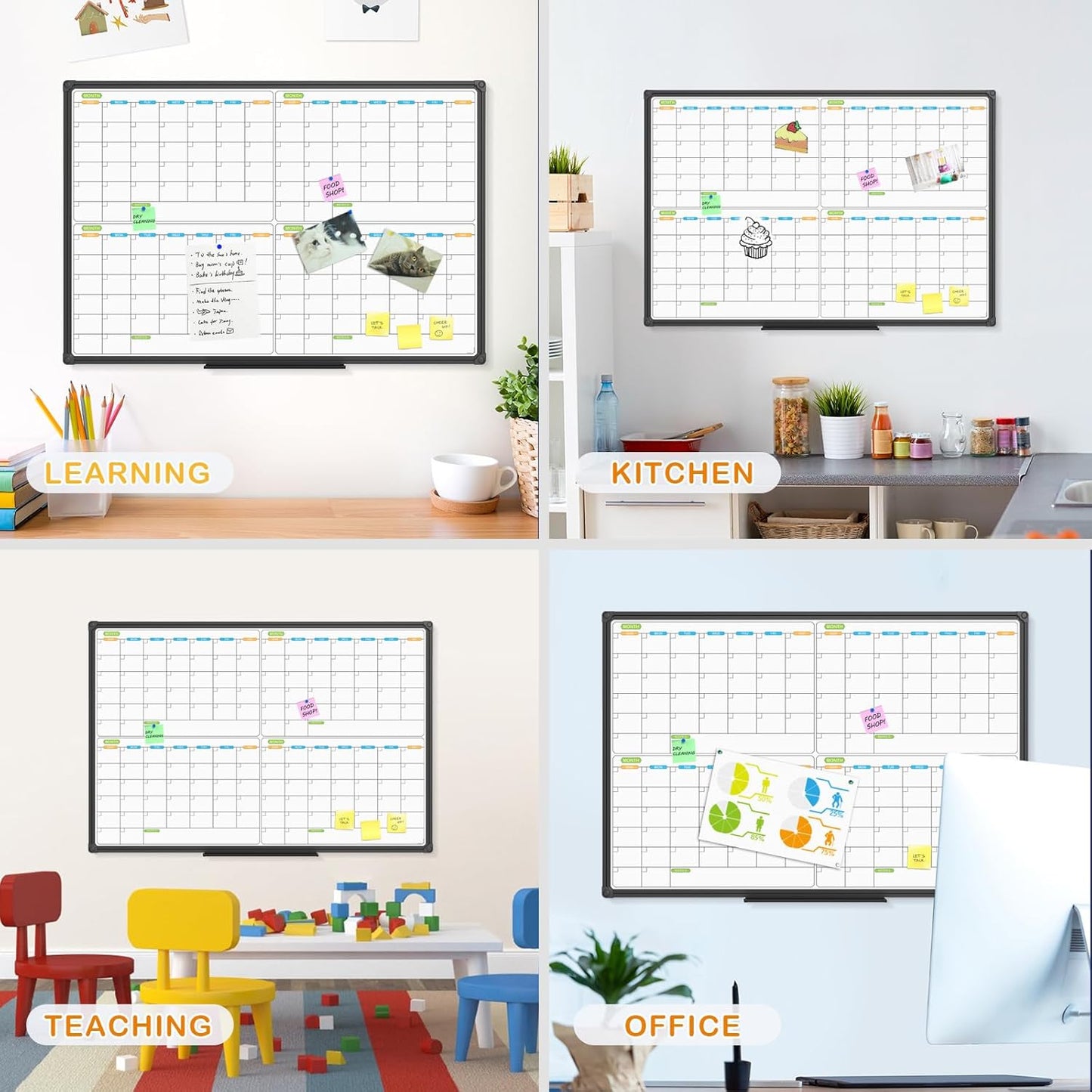 JILoffice Magnetic Dry Erase Calendar Whiteboard, 4 Month White Board Planner 36 X 24 Inch, Black Aluminum Frame Wall Mounted Board for Office Home and School